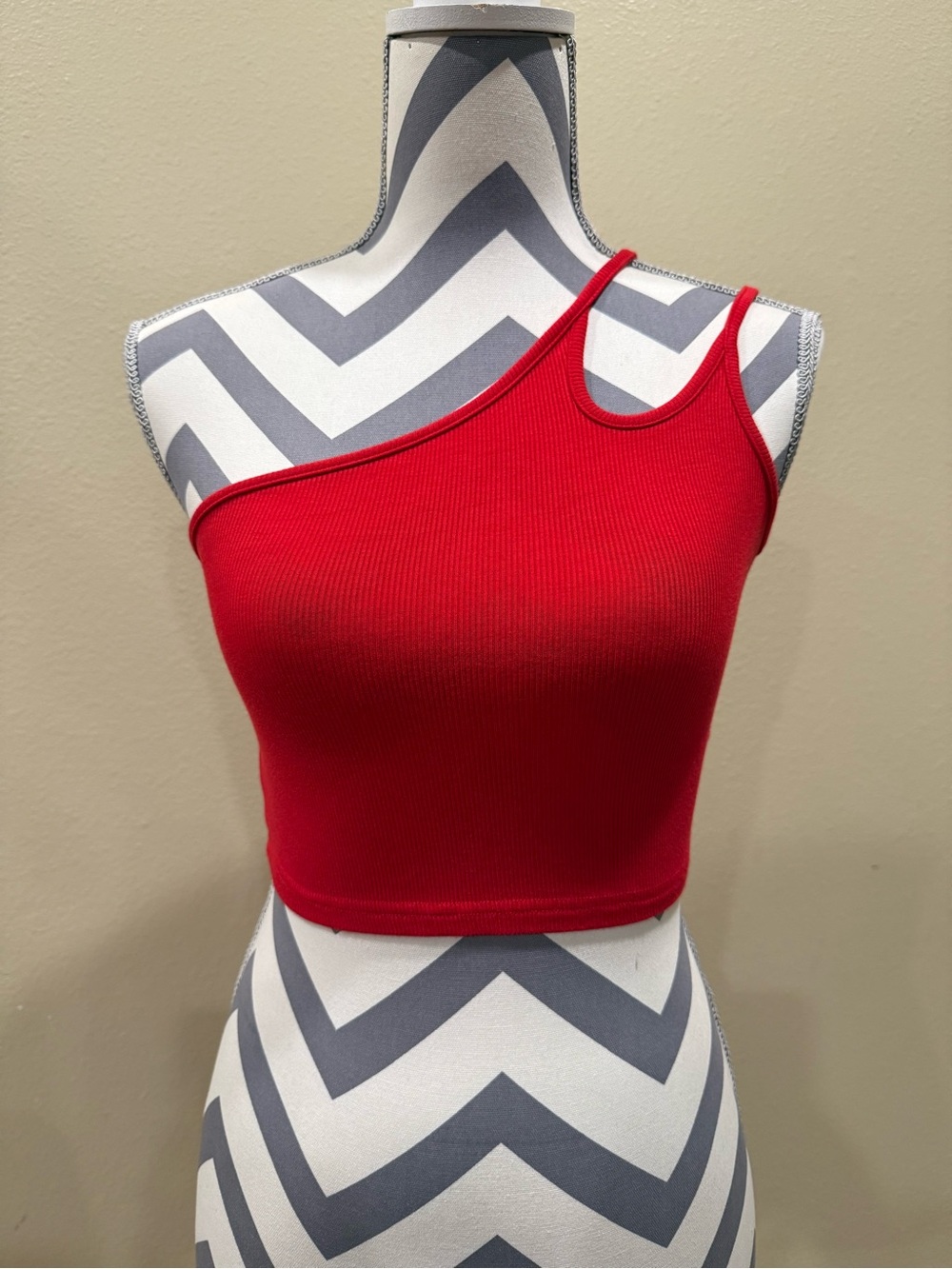 Zaful Red One-Shoulder Double-Strap Ribbed Crop Tank